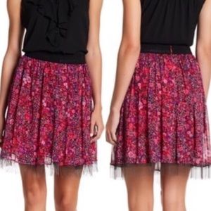 T Tahari Winnie Floral Printed Beaded Fringe Skirt